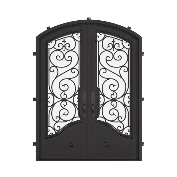Beverly iron door in bronze hue with arch top.