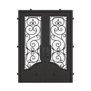 Beverly bronze color metal double square top door with decorative metalwork.