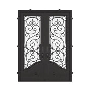 Beverly black iron double flat door with decorative scrollwork.