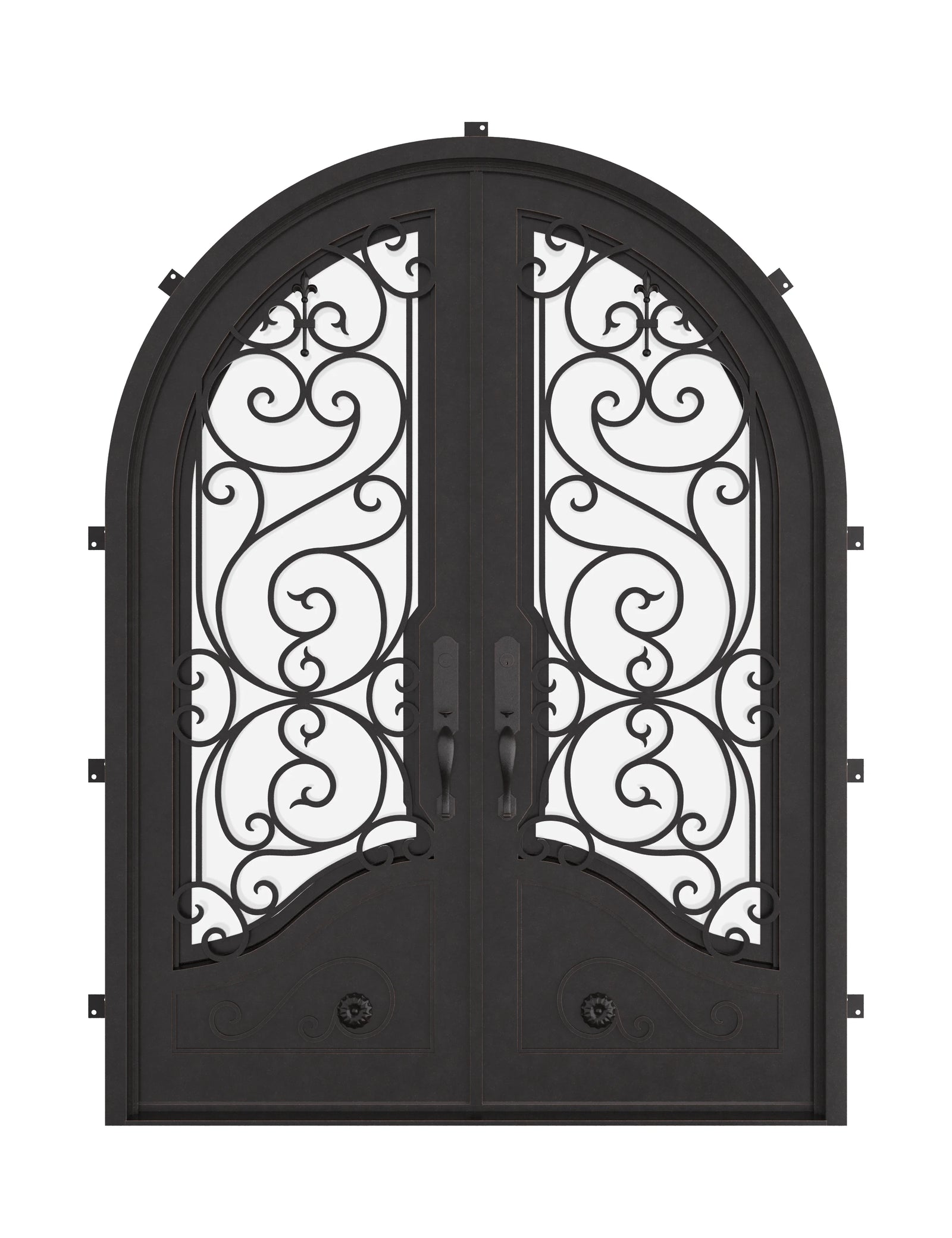 Beverly double radius top french front door with operable tempered glass panel.