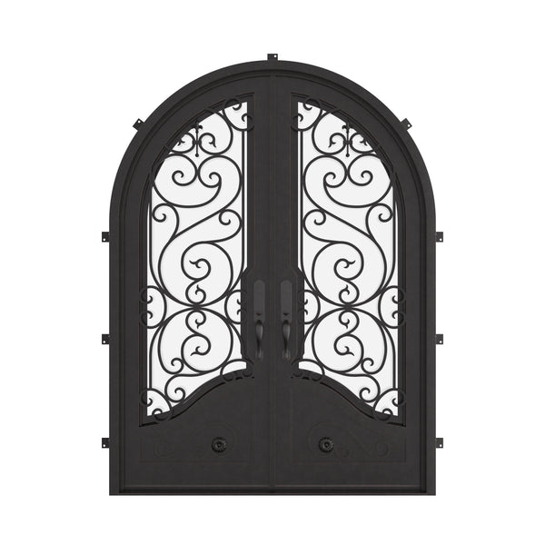 Beverly double radius top french front door with operable tempered glass panel.