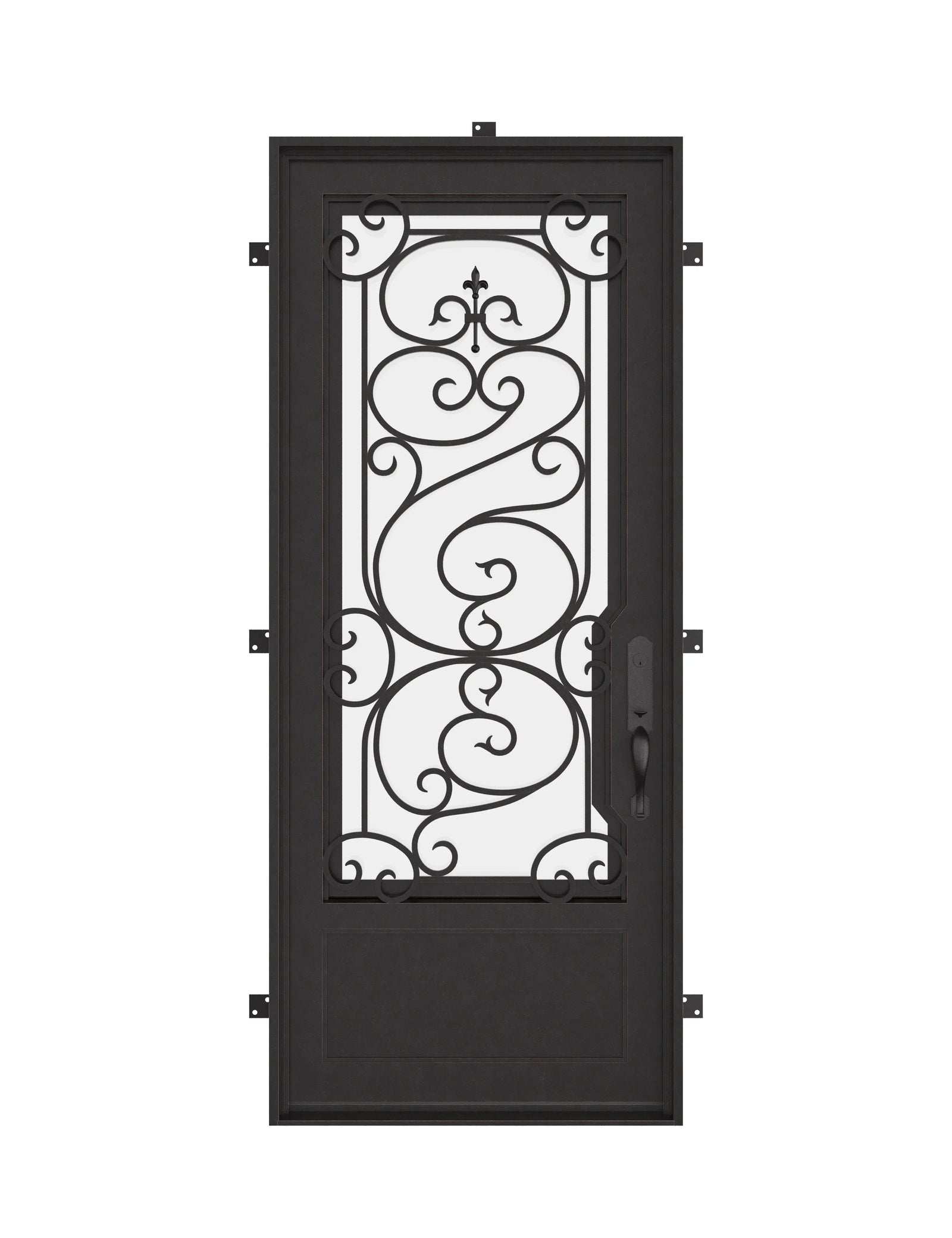 Beverly single flat metal door thermally broken with dual-pane glass.