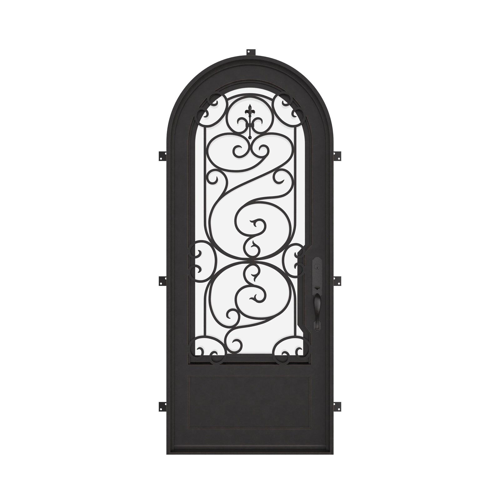 Beverly single full arch exterior door with thermal barrier in black.