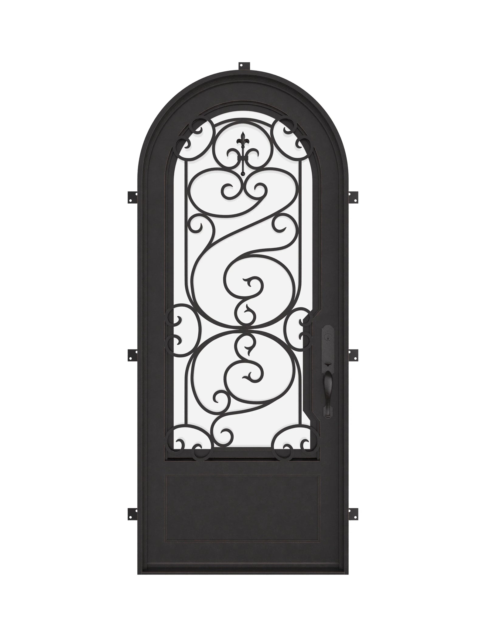 Beverly single full arch exterior door with thermal barrier in black.