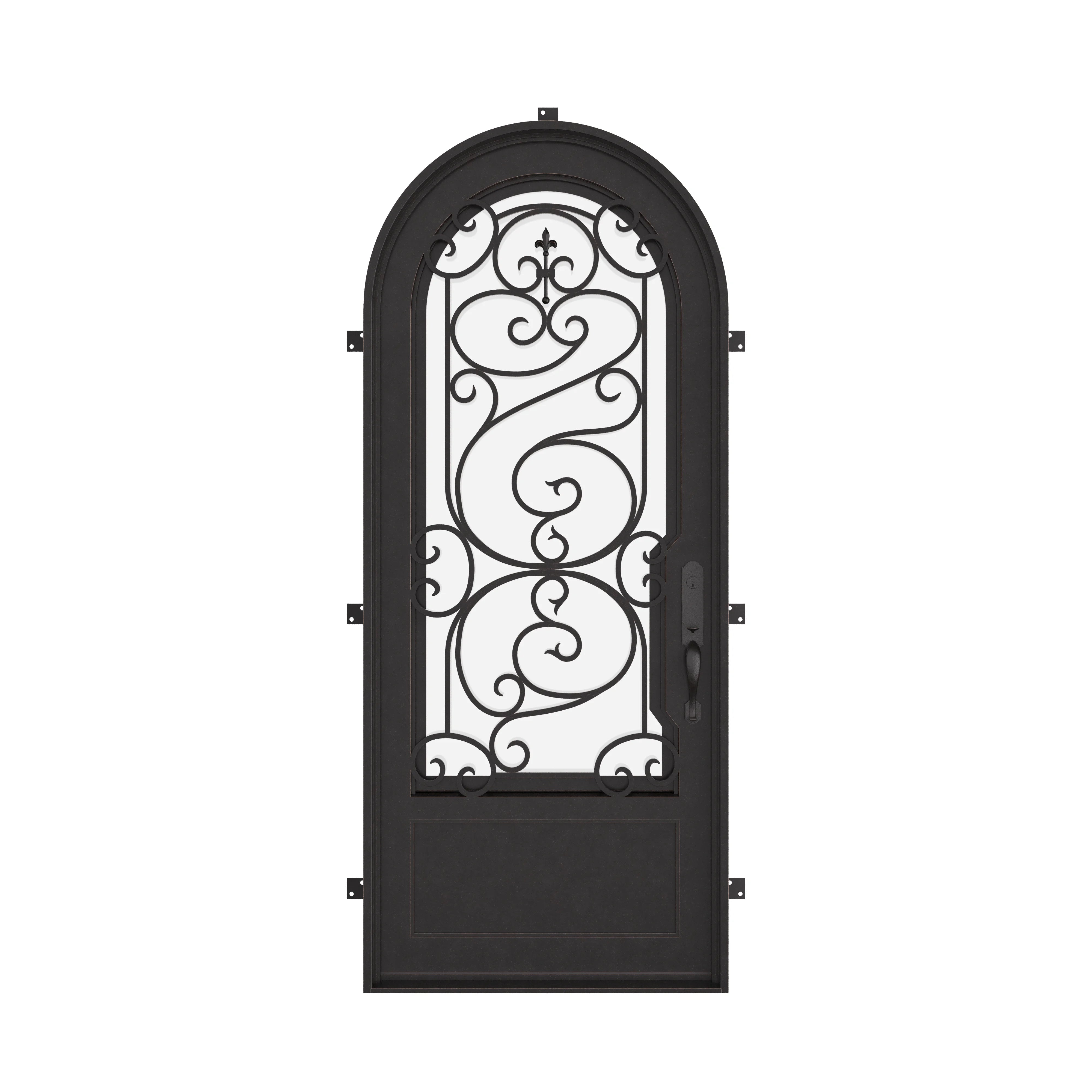 Beverly single round top hinged door with thick dual-pane glass.
