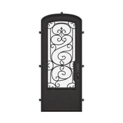 Beverly mini arch top single iron door with tempered glass in black color.