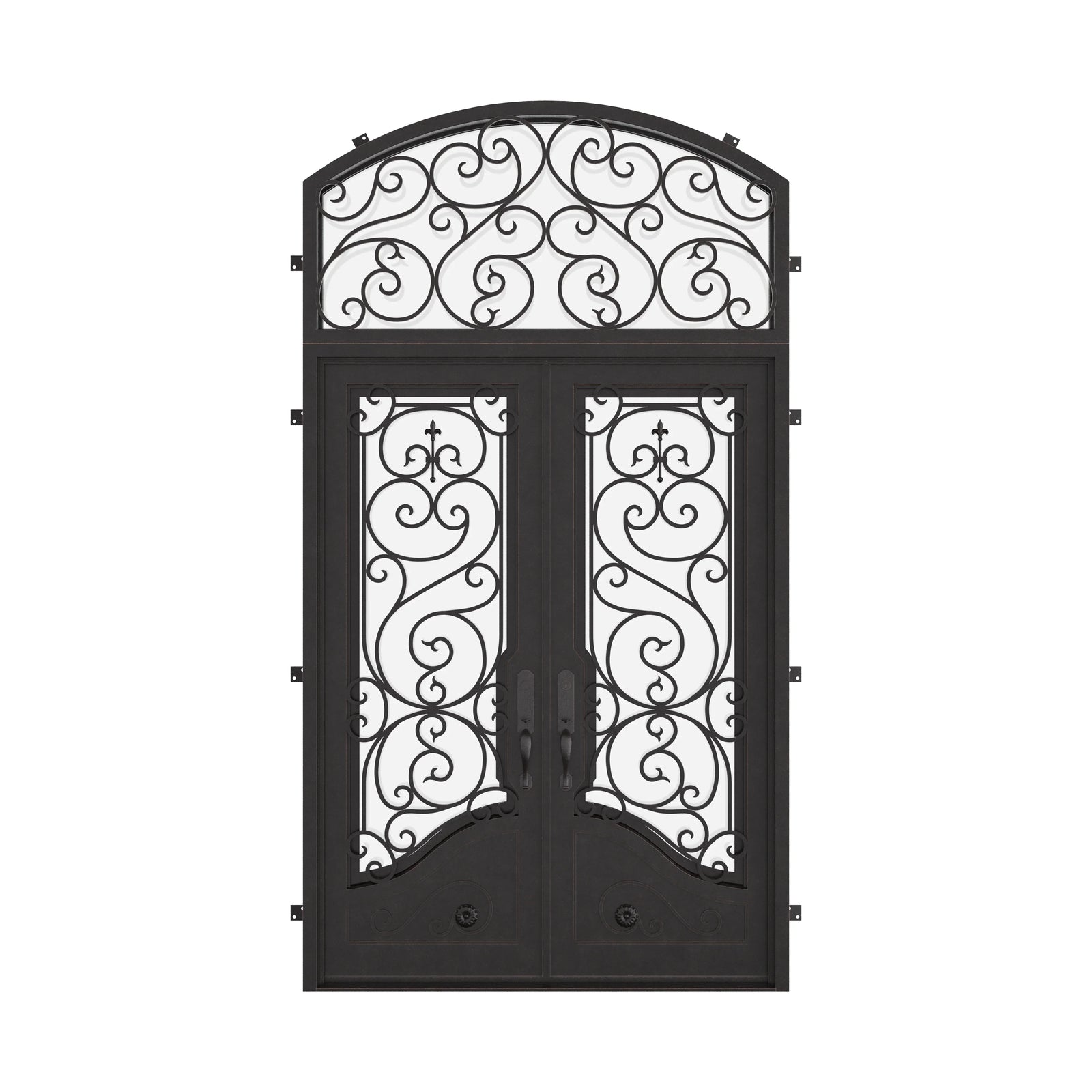 Beverly thermally broken hinged french swing door with arched top window.