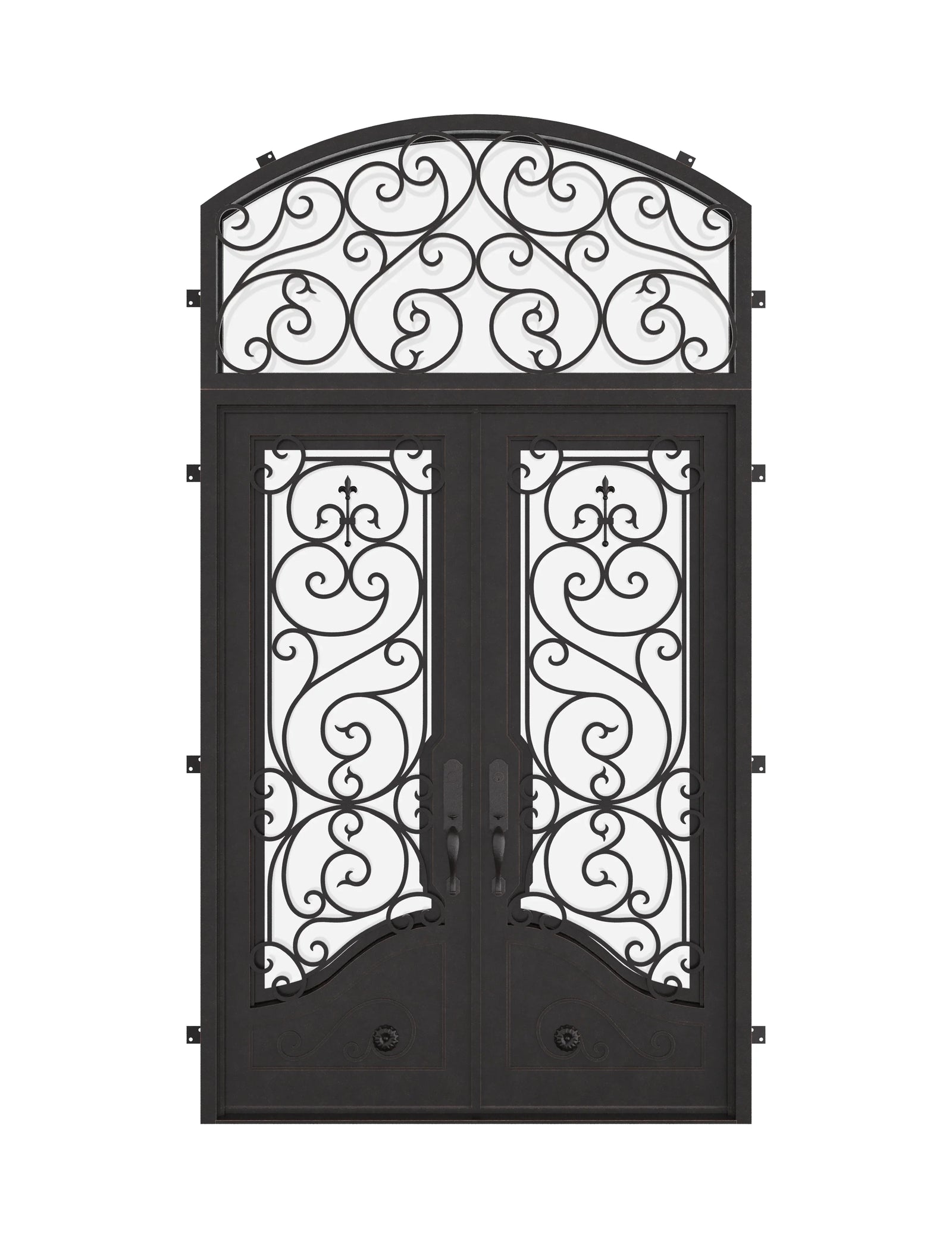 Beverly thermally broken hinged french swing door with arched top window.
