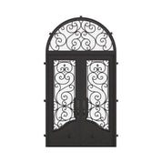Beverly double exterior hinged door with full arch top transom in black.