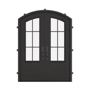 Bristol bronze finished arched style double door with clear glass.