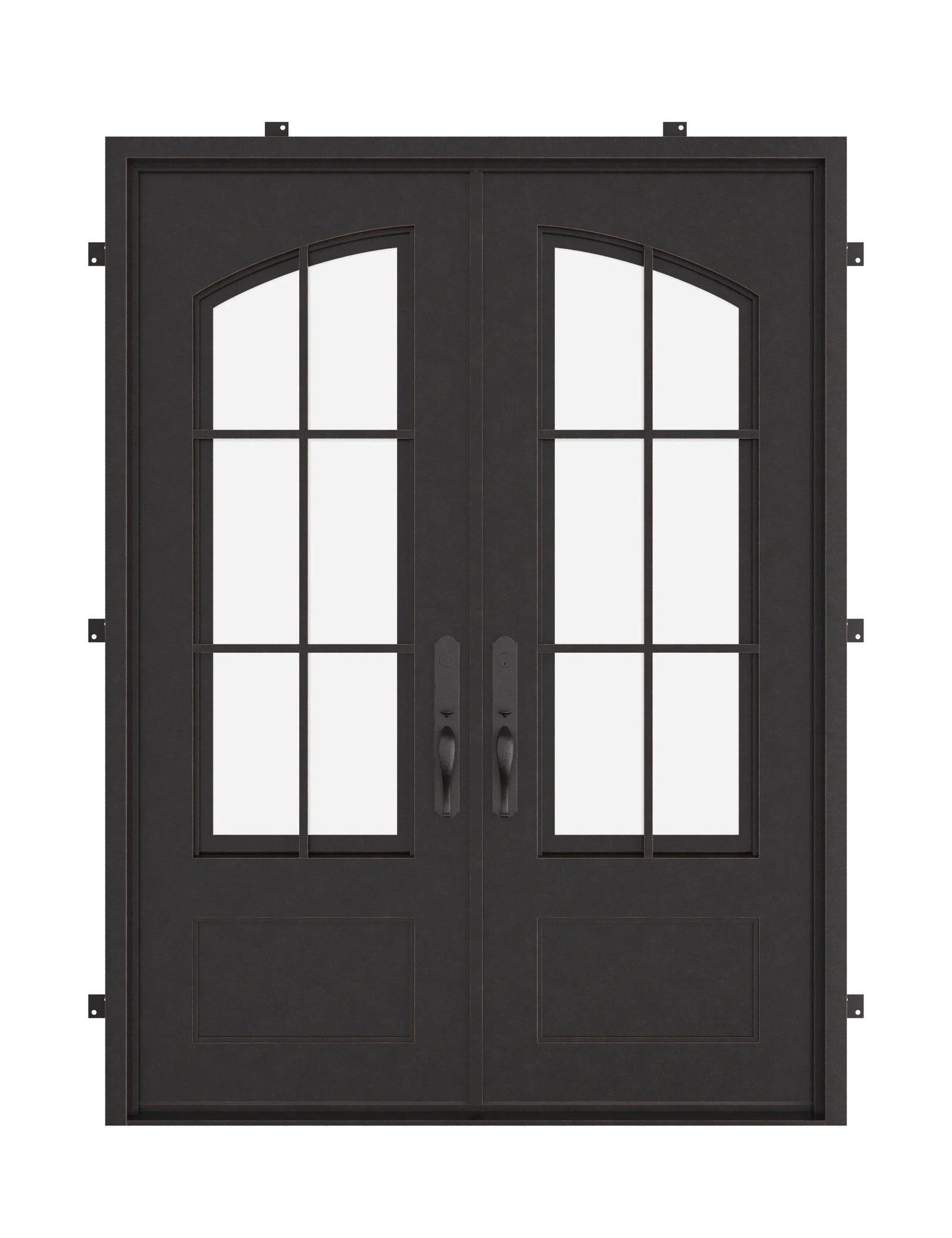 Bristol bronze color metal double square top entry door.