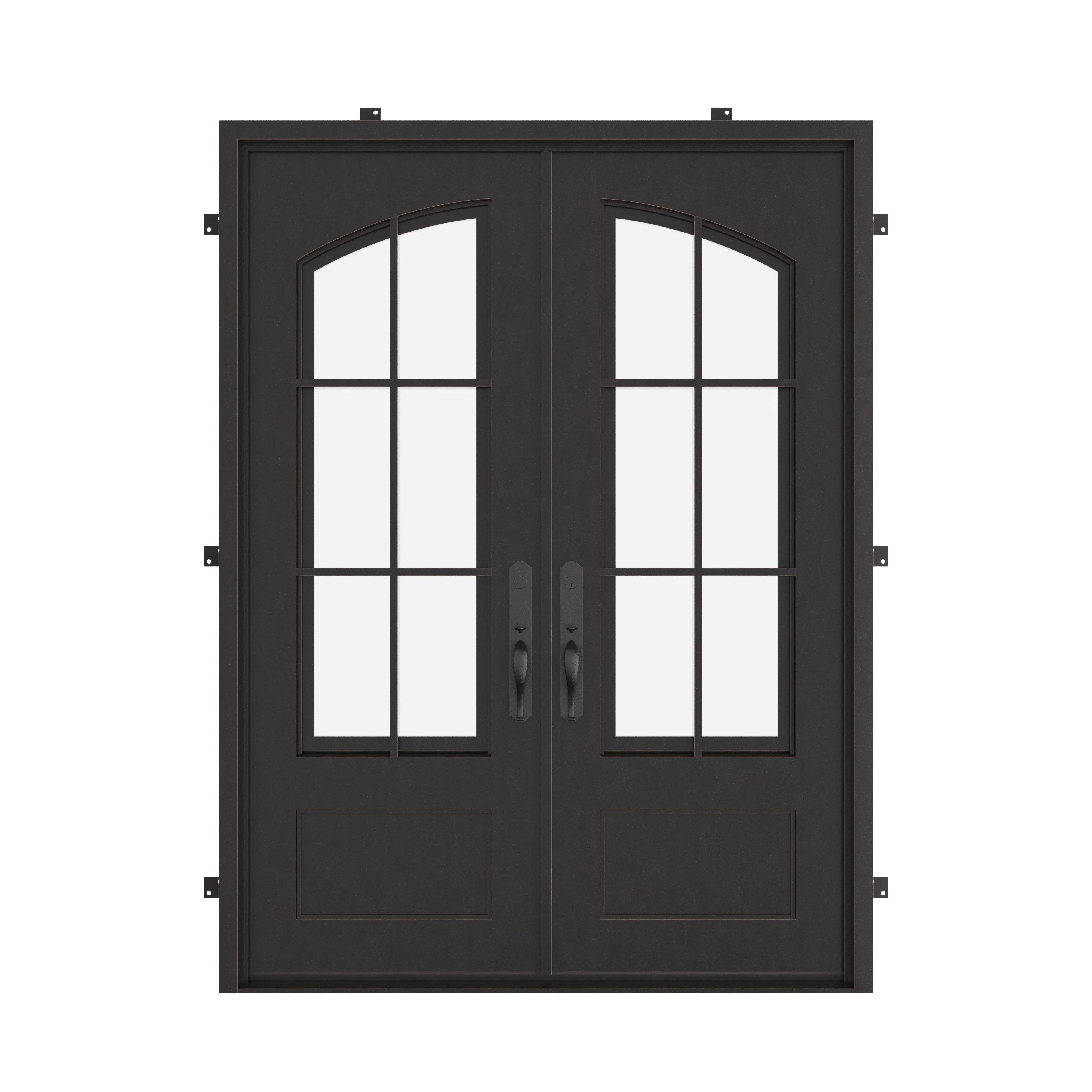Bristol bronze color metal double square top entry door.