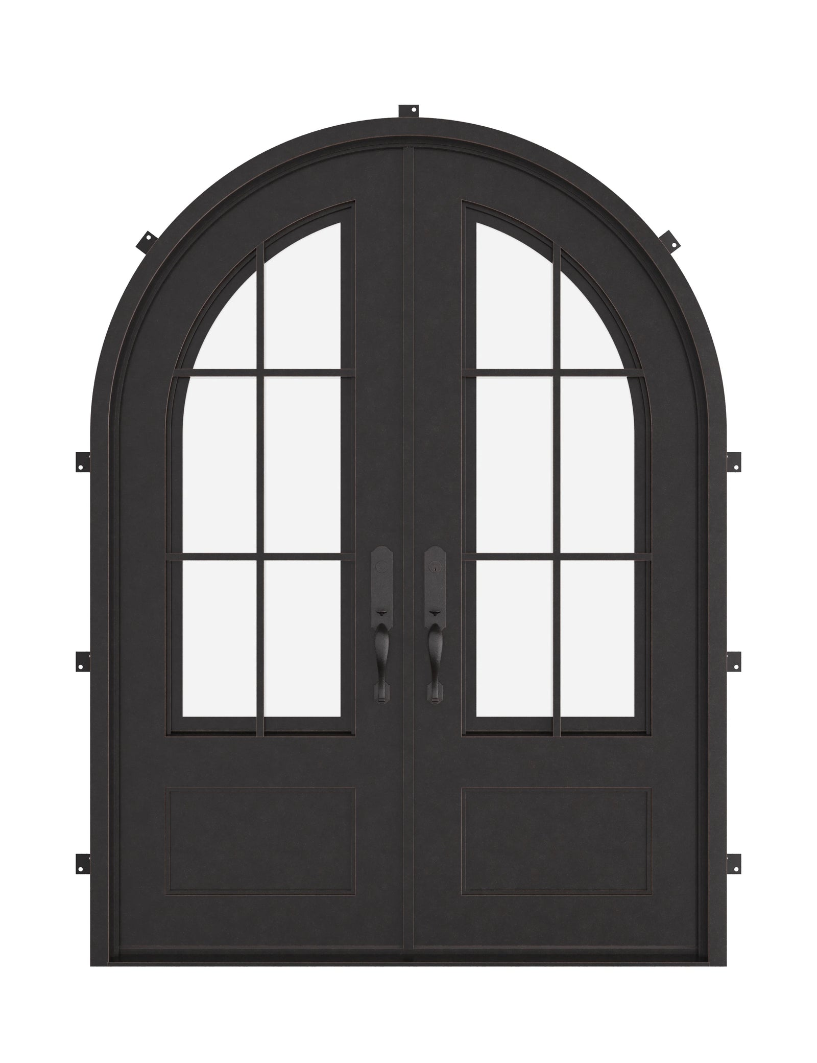Bristol french full arch top front door with hand forged metalwork and glass.