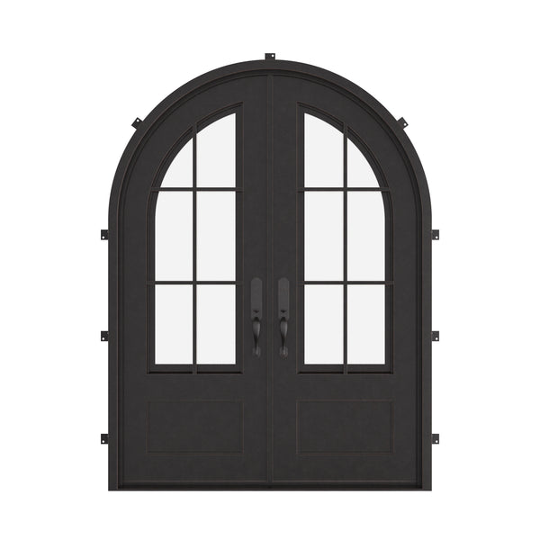 Bristol french full arch top front door with hand forged metalwork and glass.