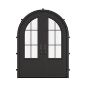 Bristol double full arch top french front door with simple metalwork.