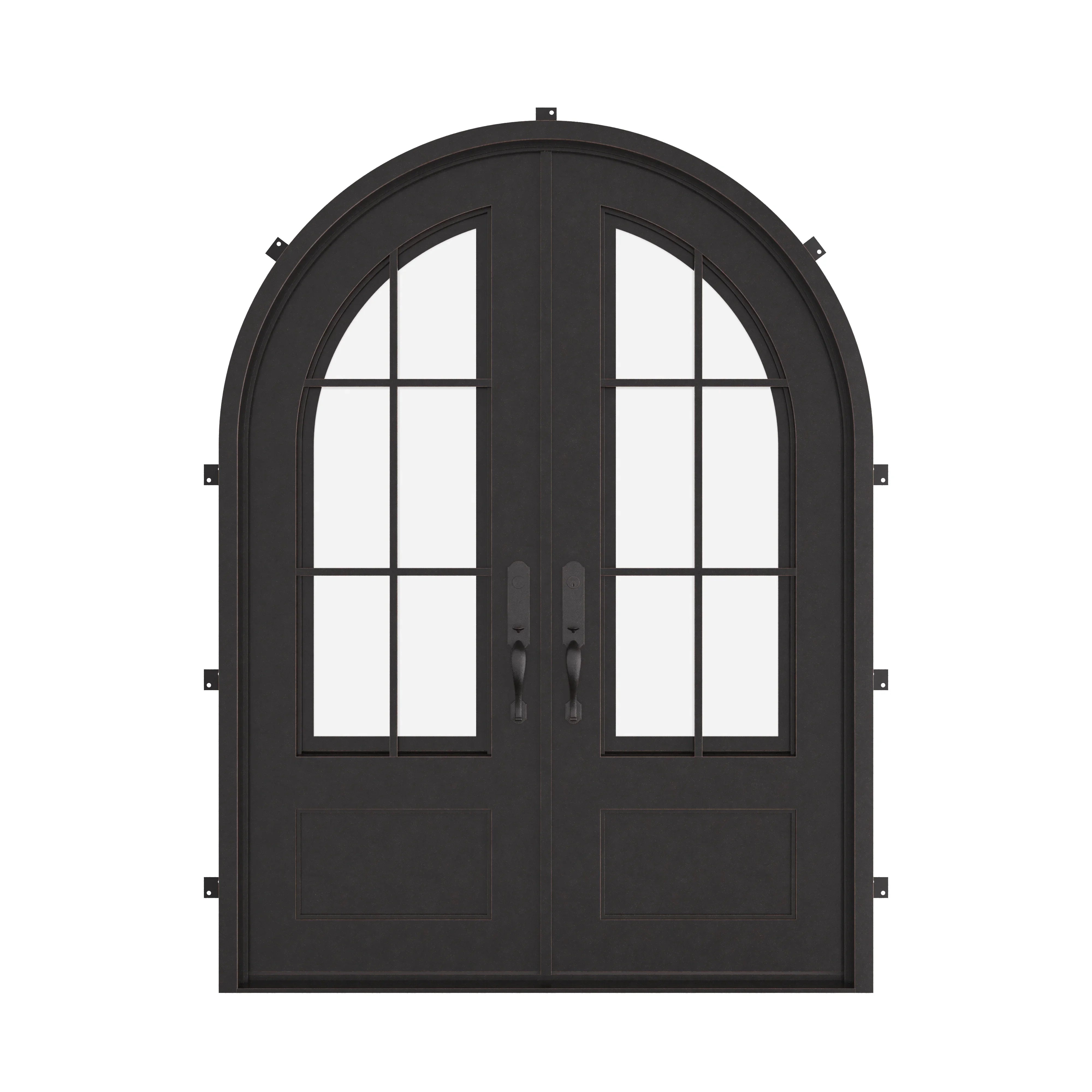 Bristol double full arch top french front door with simple metalwork.