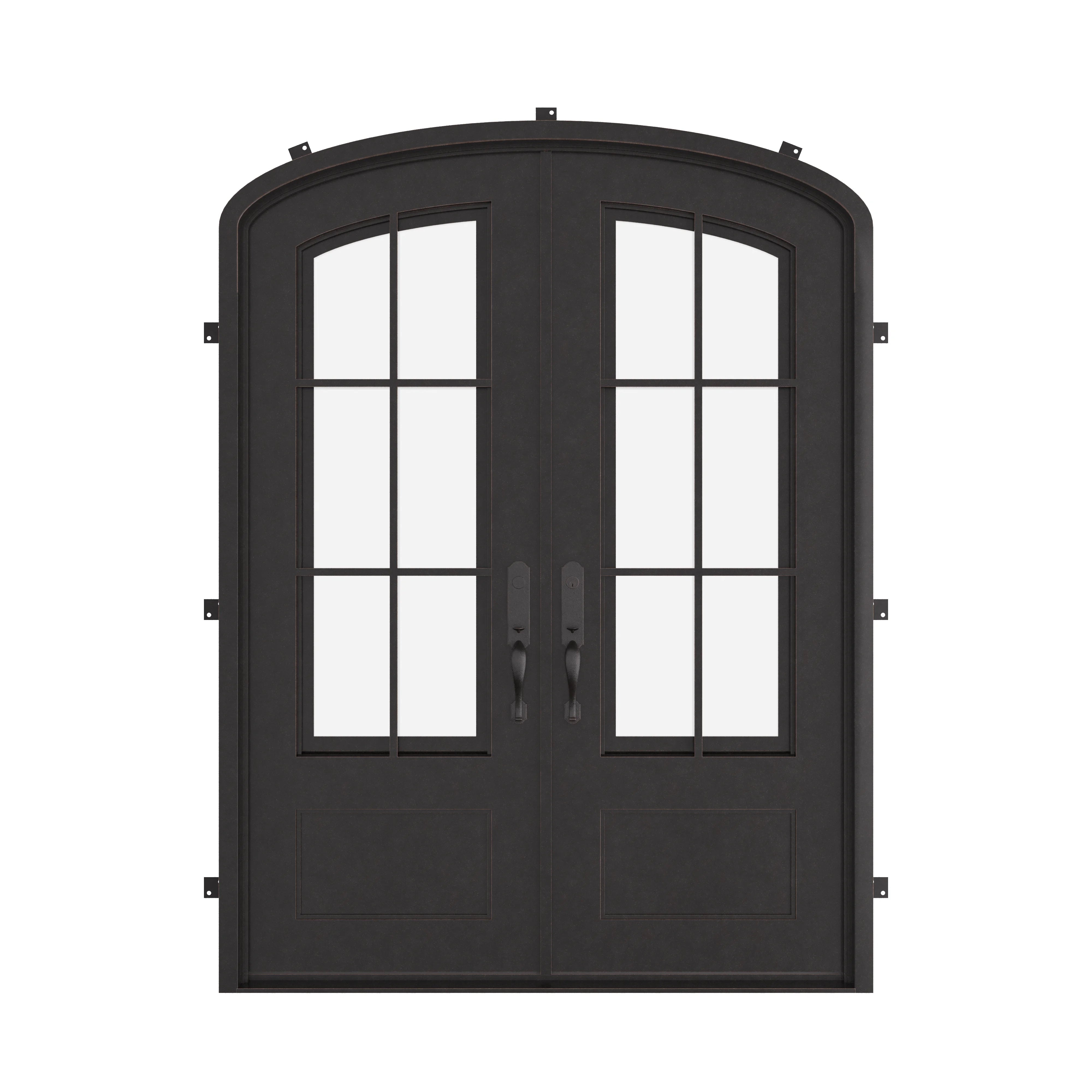 Bristol arch double entry door in bronze hue with clear glass.