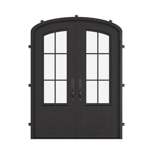 Bristol arch double entry door in bronze hue with clear glass.