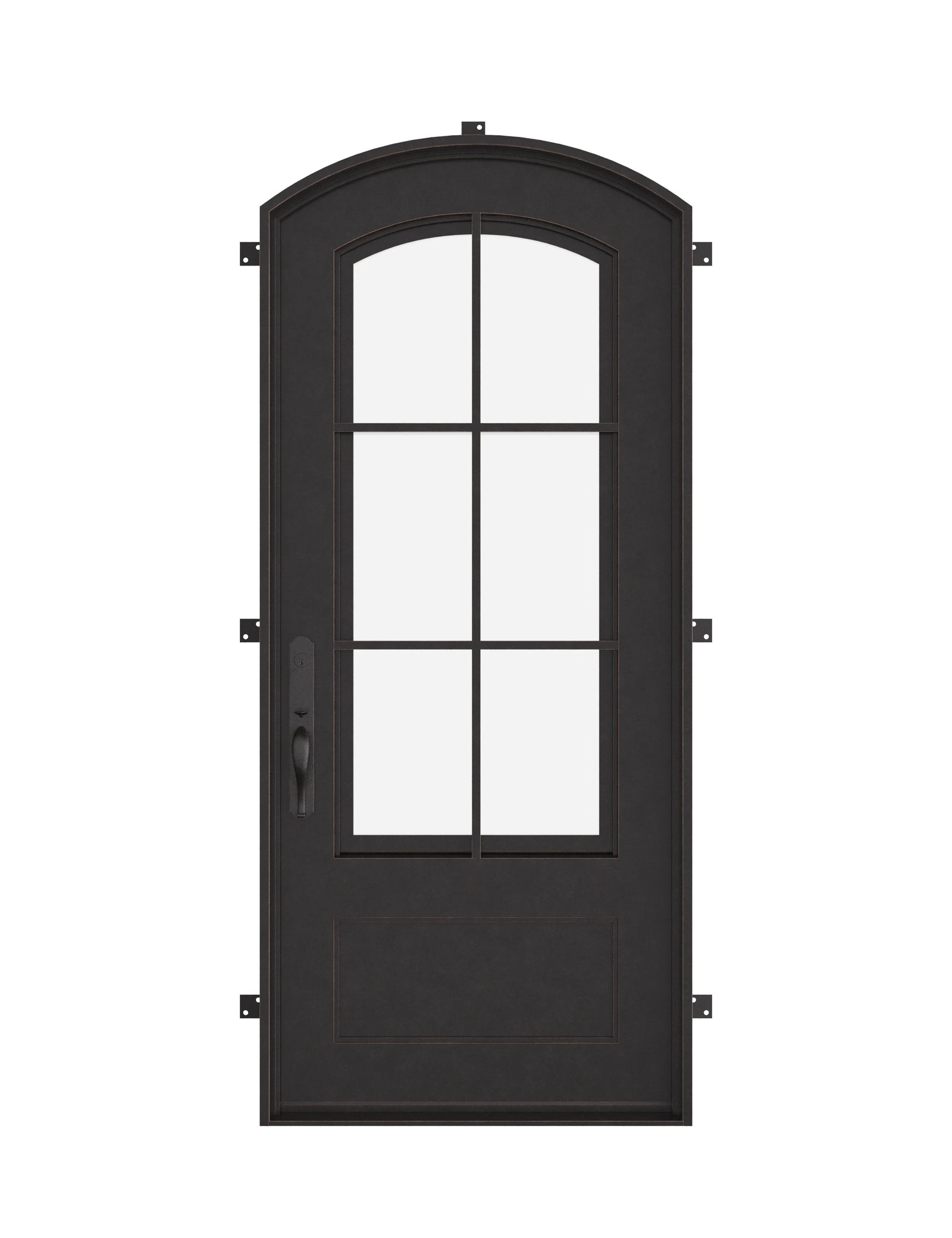 Bristol single arch top entry door with dual-pane tempered glass.