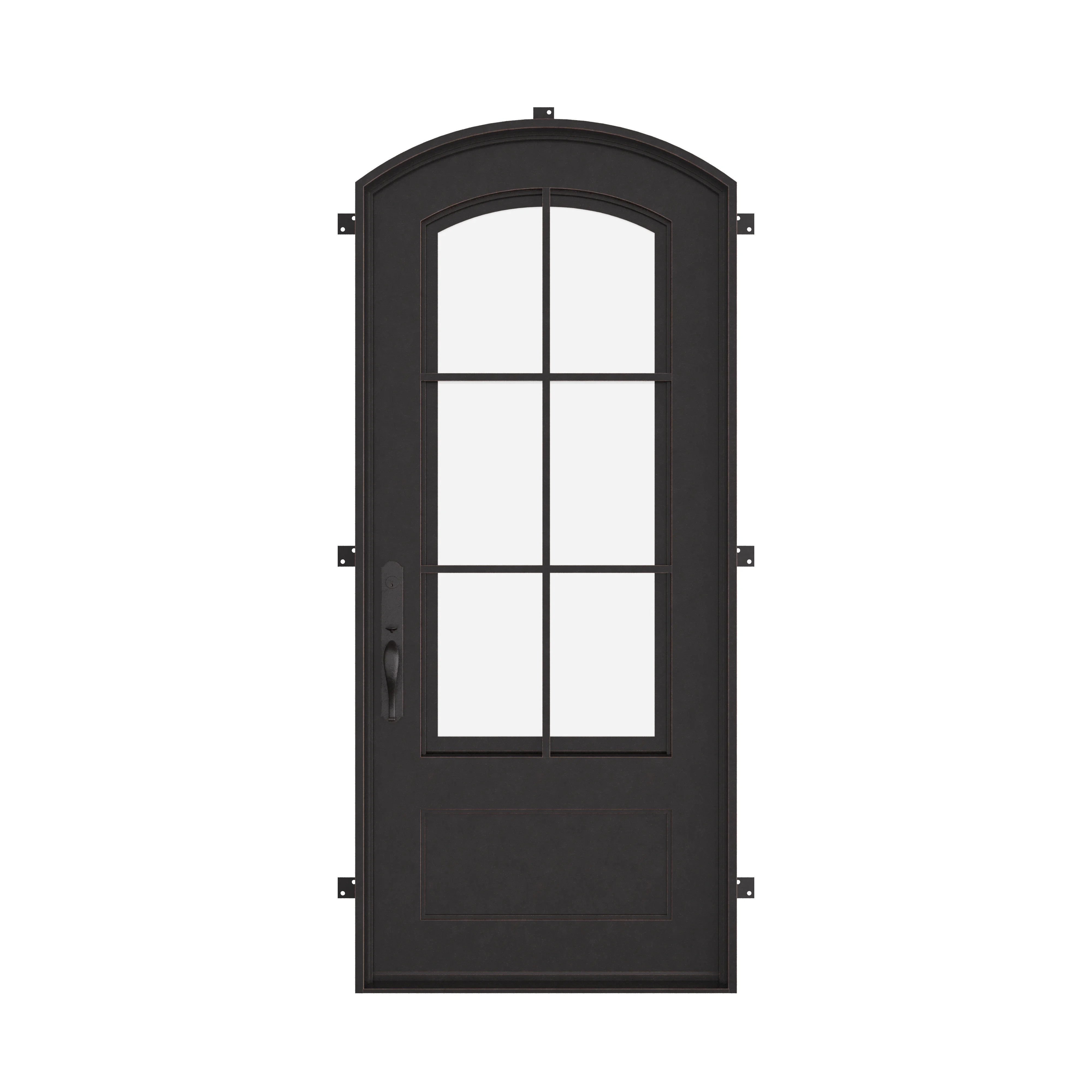 Bristol single arch top entry door with dual-pane tempered glass.