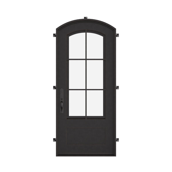 Bristol single arch top entry door with dual-pane tempered glass.