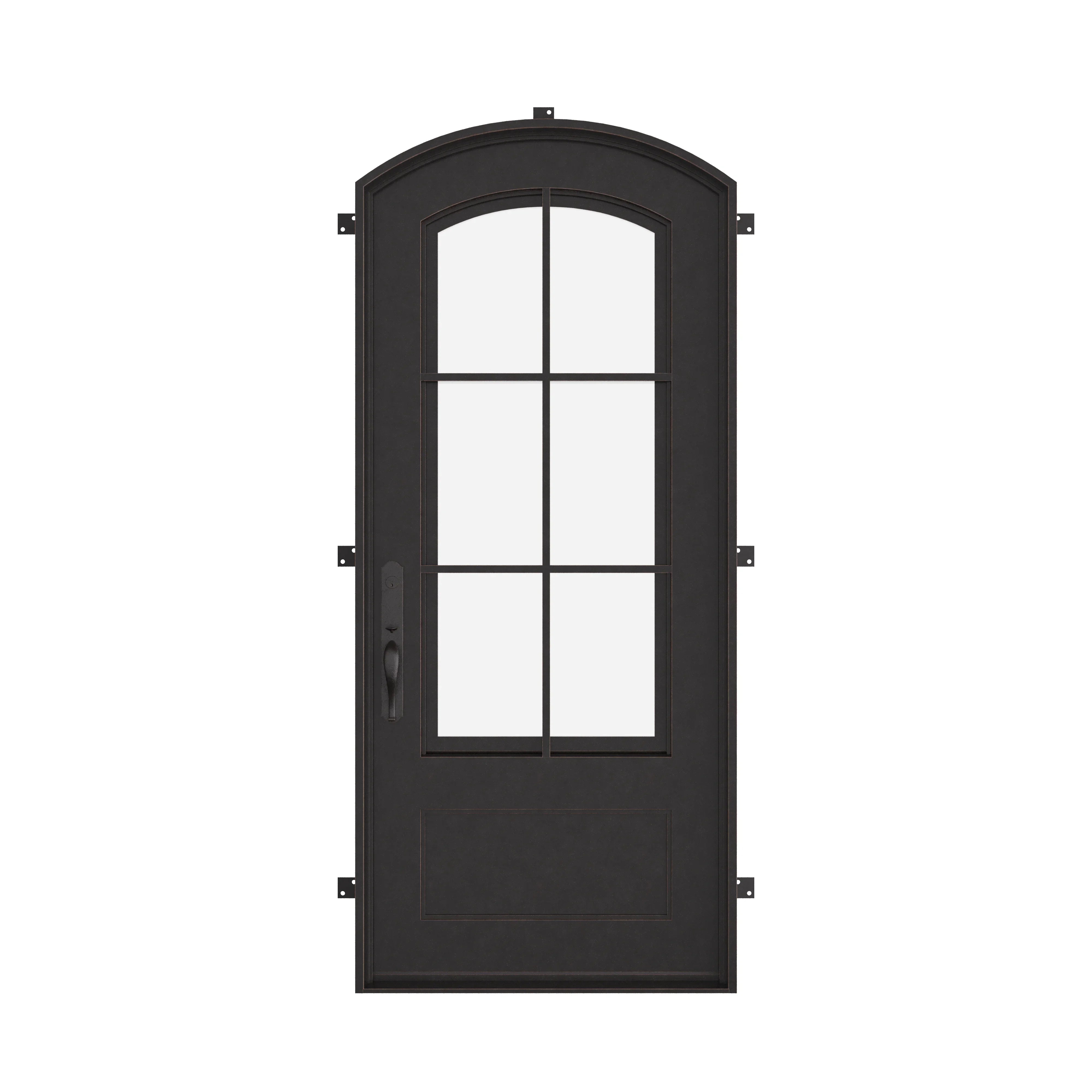 Bristol curved top iron single exterior door with efficient glass.