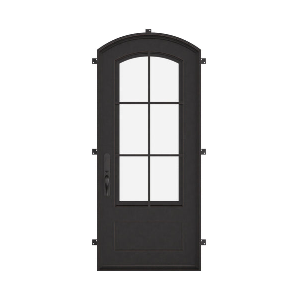 Bristol soft arch top single door with thermal barrier in black finish.