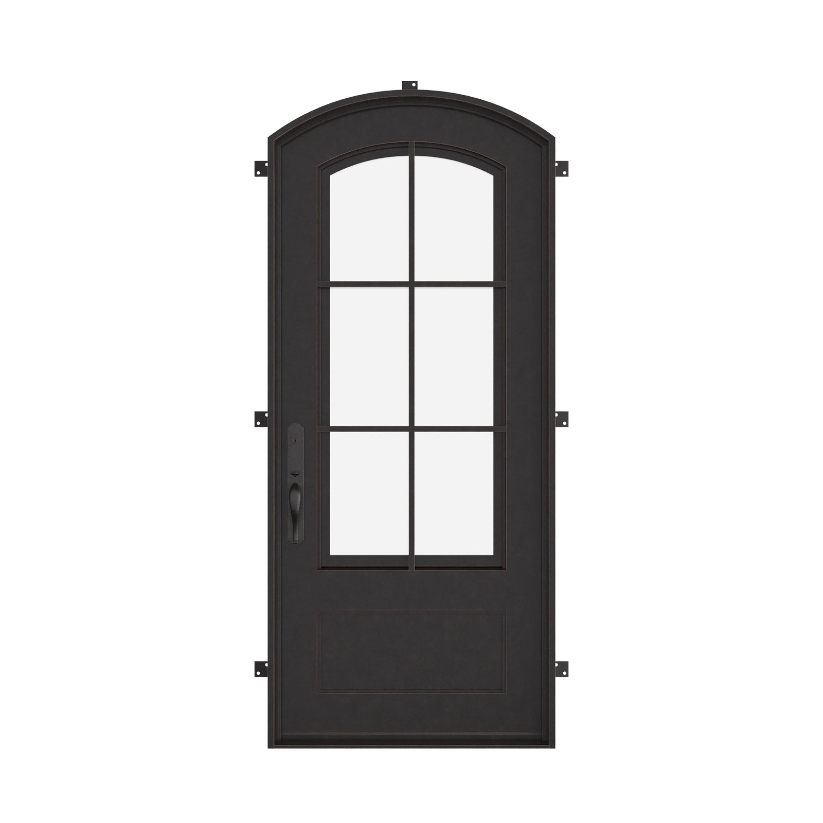 Bristol single soft arch top single front door with dual-pane glass.