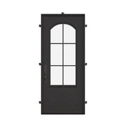 Bristol Black metal flat top single swing door with double-pane tempered glass.
