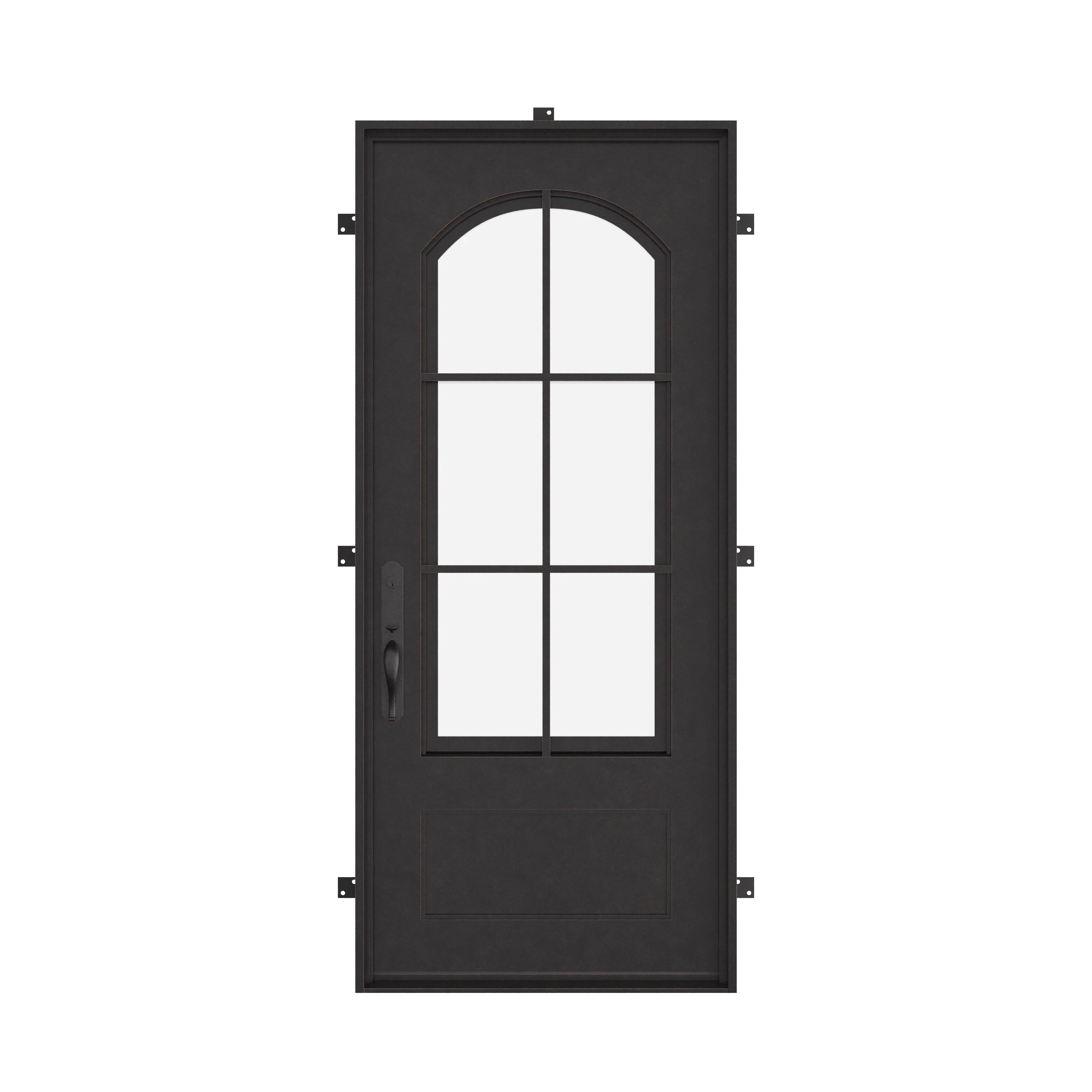 Bristol Black metal flat top single swing door with double-pane tempered glass.