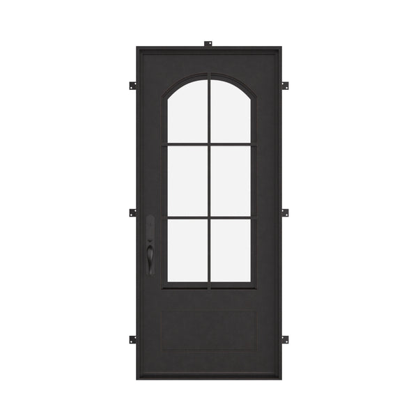 Bristol single flat metal door with thermal barrier and thick glass in black.
