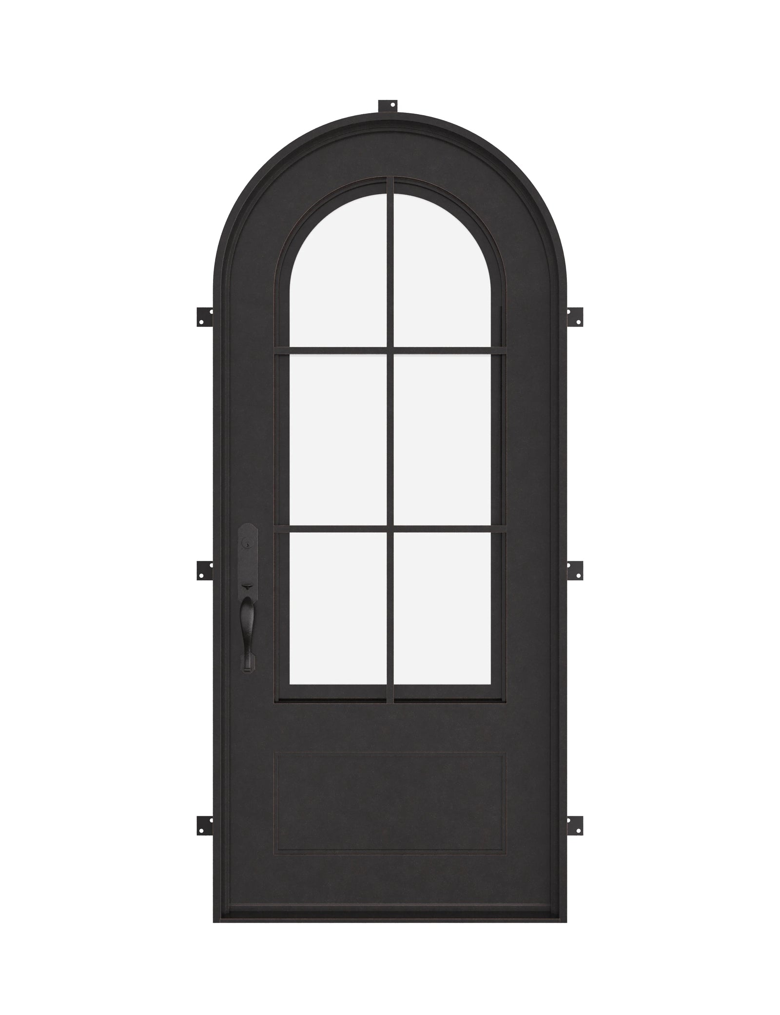 Bristol single full arch top door with thick double-pane glass.