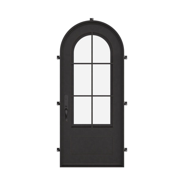 Bristol single full arch top door with thick double-pane glass.