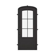 Bristol black exterior wrought iron mini arch top single door with double-pane glass.