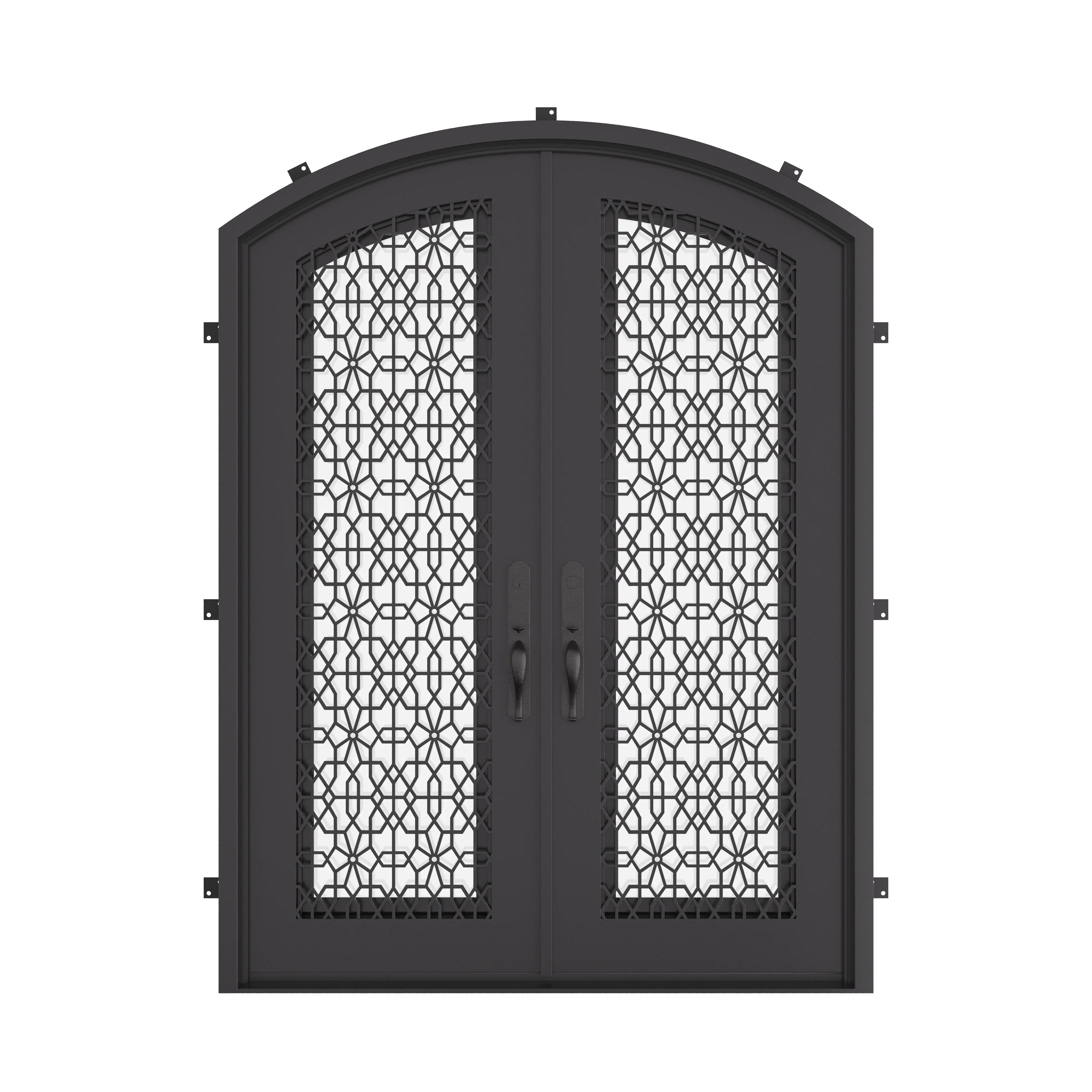 DNA’ Door metal arched top double entry door with glass and thermal break in bronze.