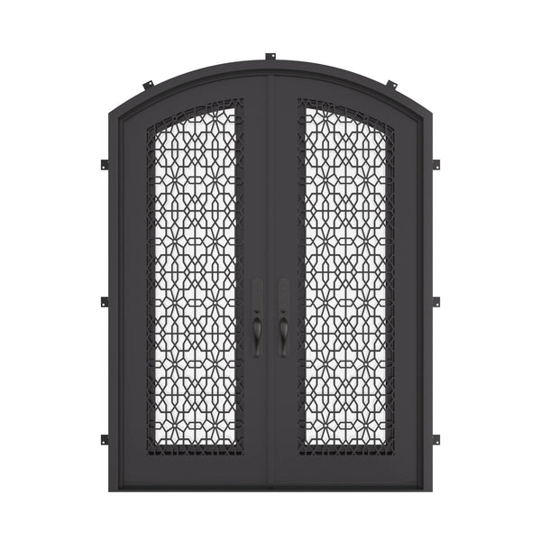 DNA’ Door metal arched top double entry door with glass and thermal break in bronze.
