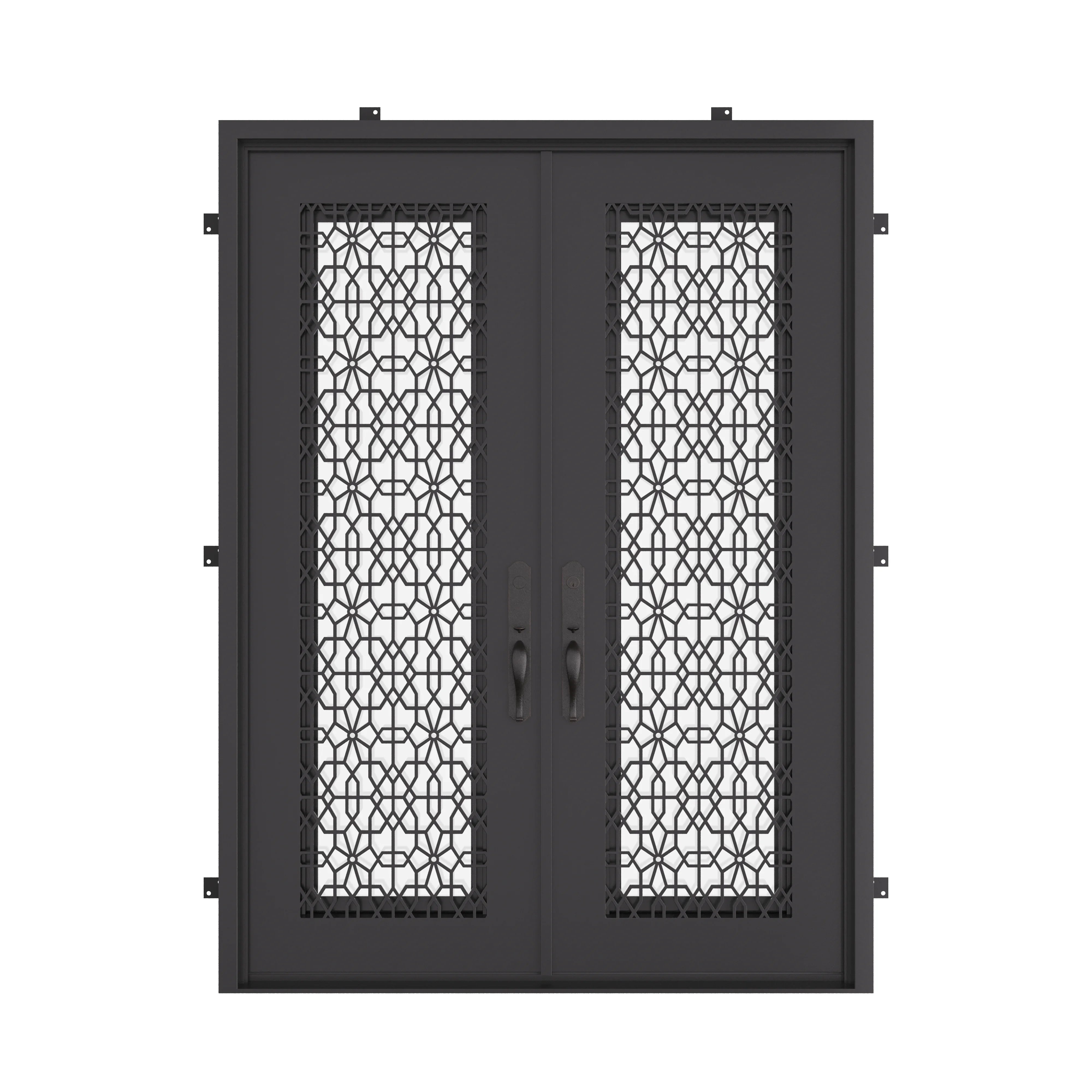 DNA’ Door bronze color metal double door with square top and thick tempered glass.