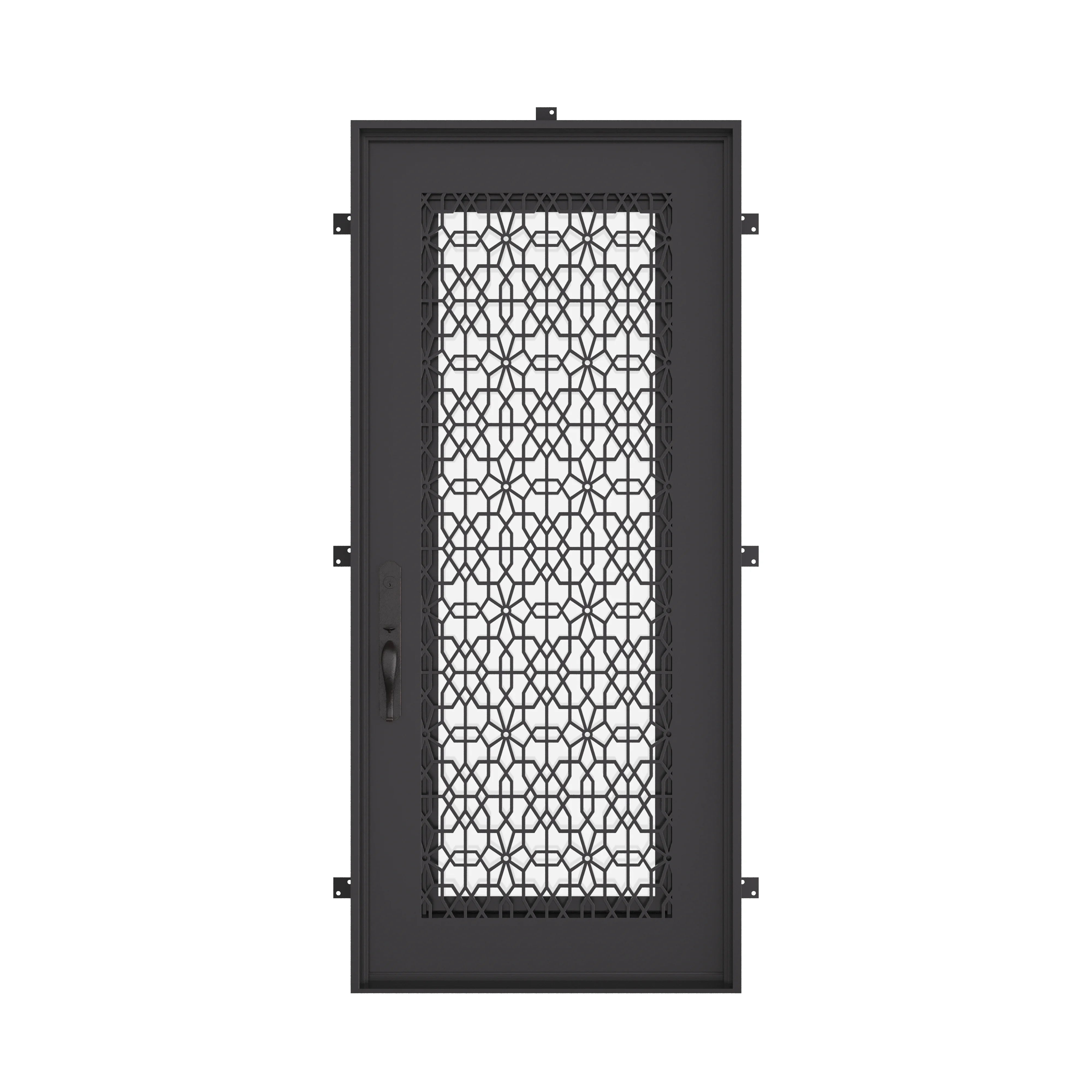 DNA’ Black iron flat top single hinged door with glass insert.