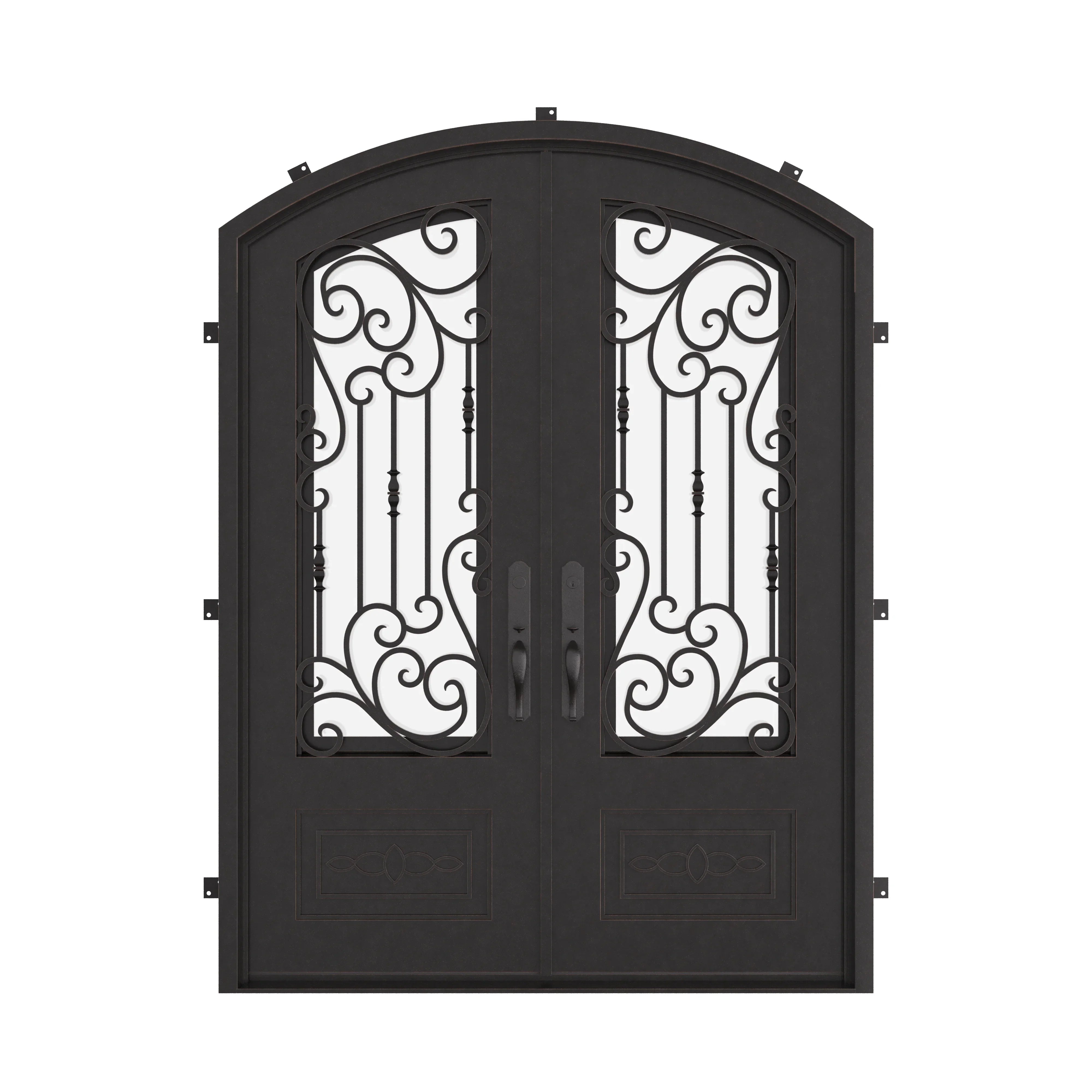 Golden Gate metal arch top double entry door with thermal barrier and glass in bronze.