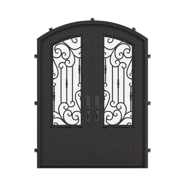Golden Gate metal arch top double entry door with thermal barrier and glass in bronze.