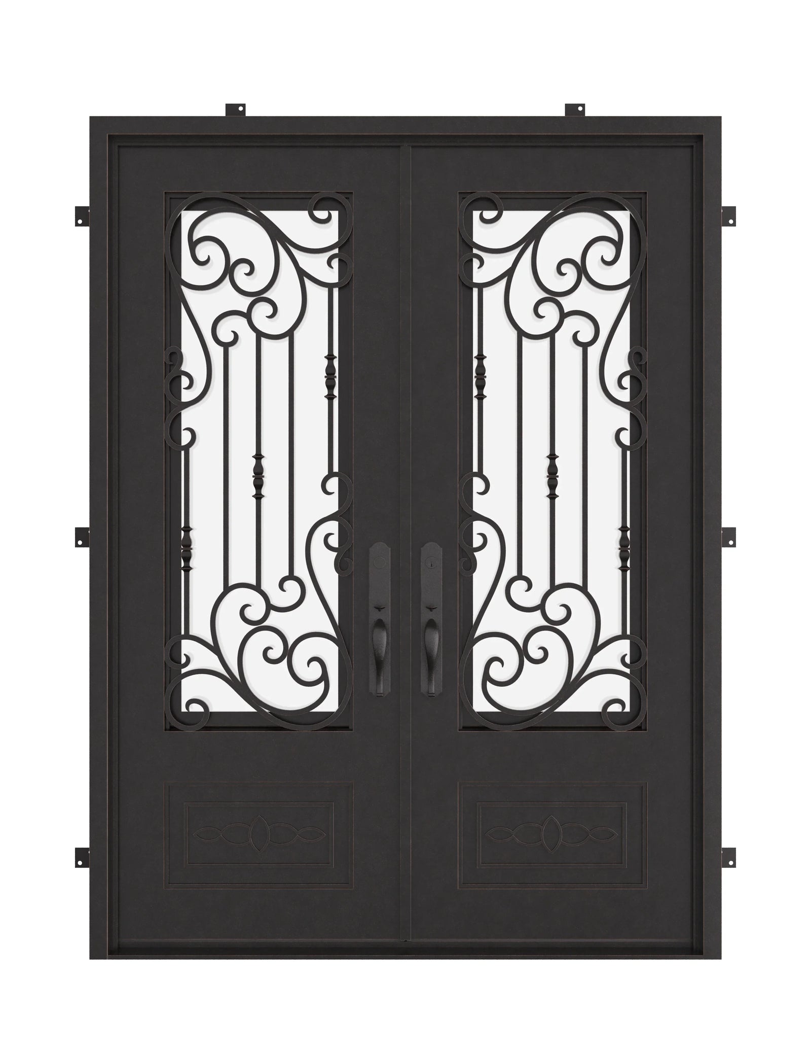 Golden Gate bronze color exterior iron double square top hinged door.