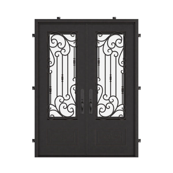 Golden Gate bronze color exterior iron double square top hinged door.