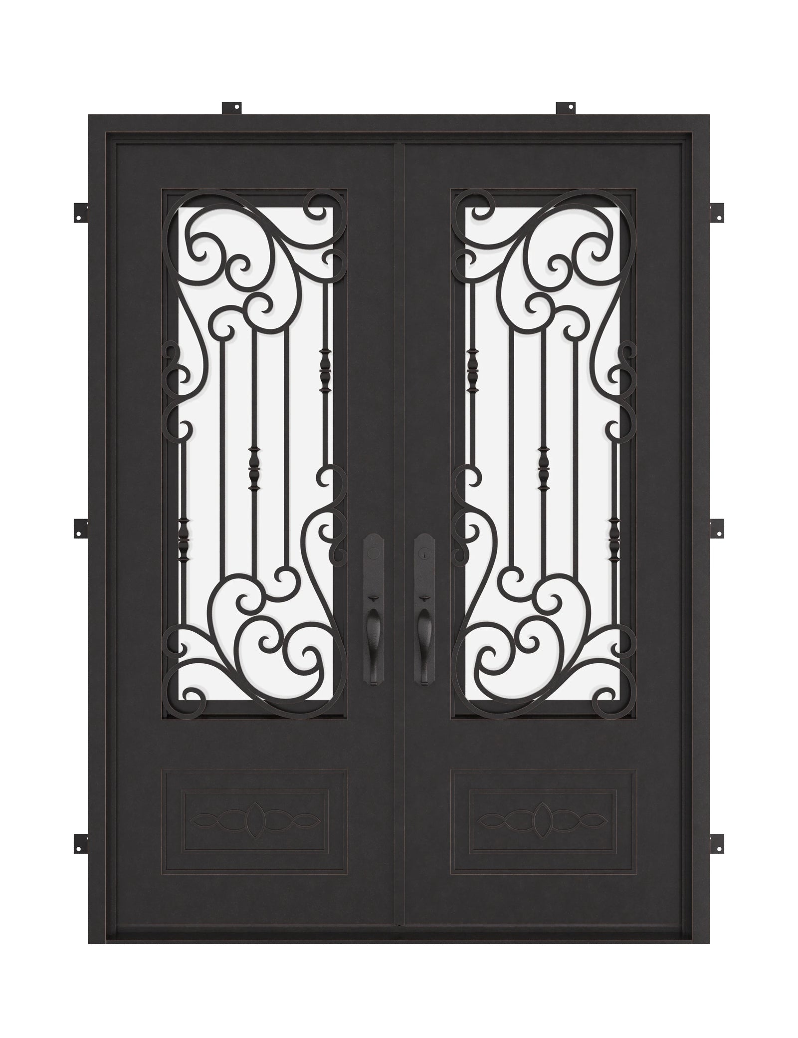 Golden Gate architectural bronze iron double square top front door.