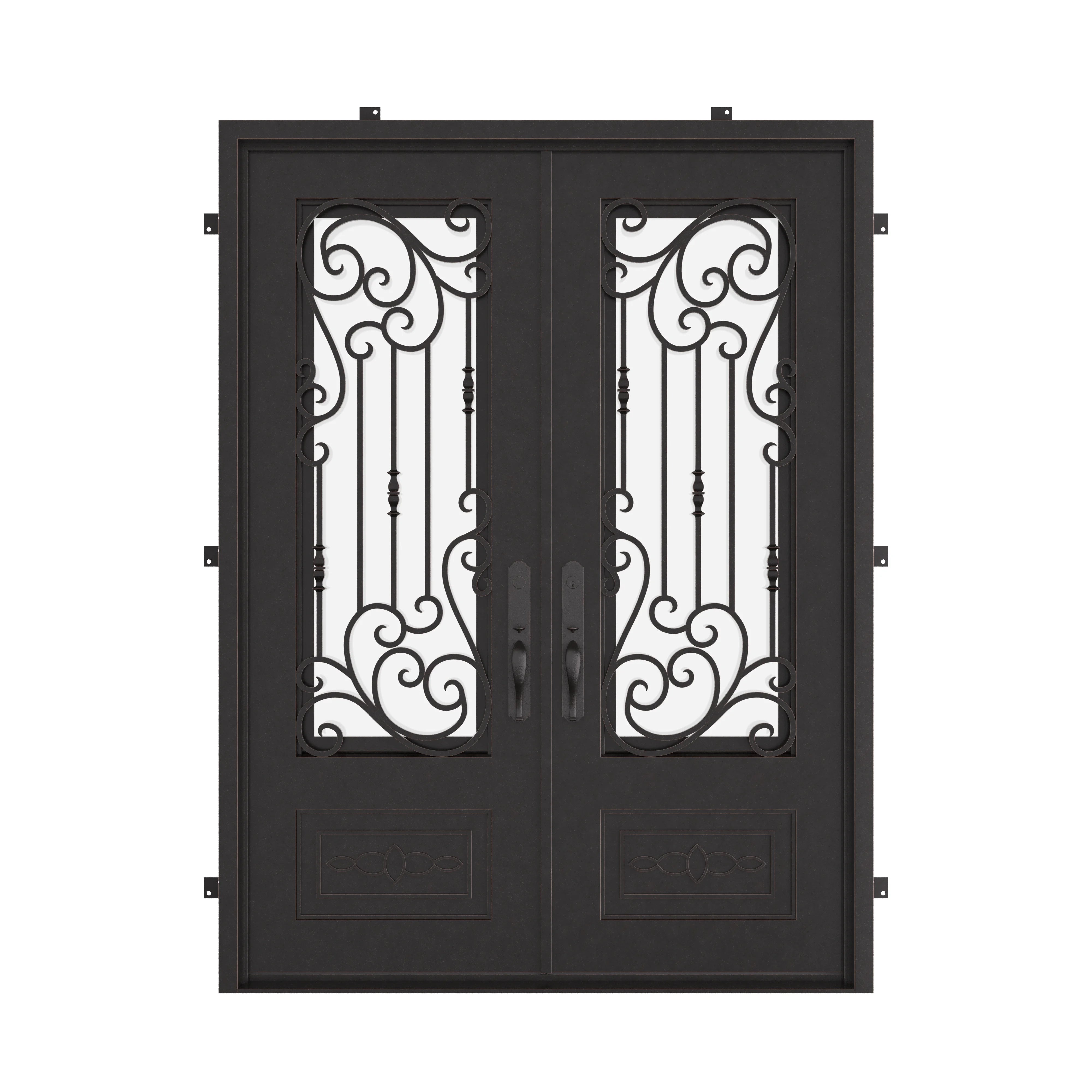 Golden Gate architectural bronze iron double square top front door.