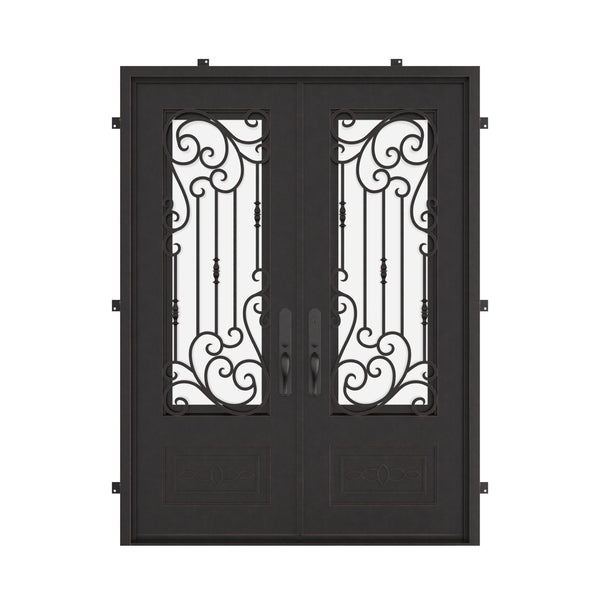 Golden Gate architectural bronze iron double square top front door.