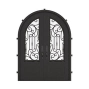 Golden Gate double radius top french hinged door with decorative scrollwork and glass.