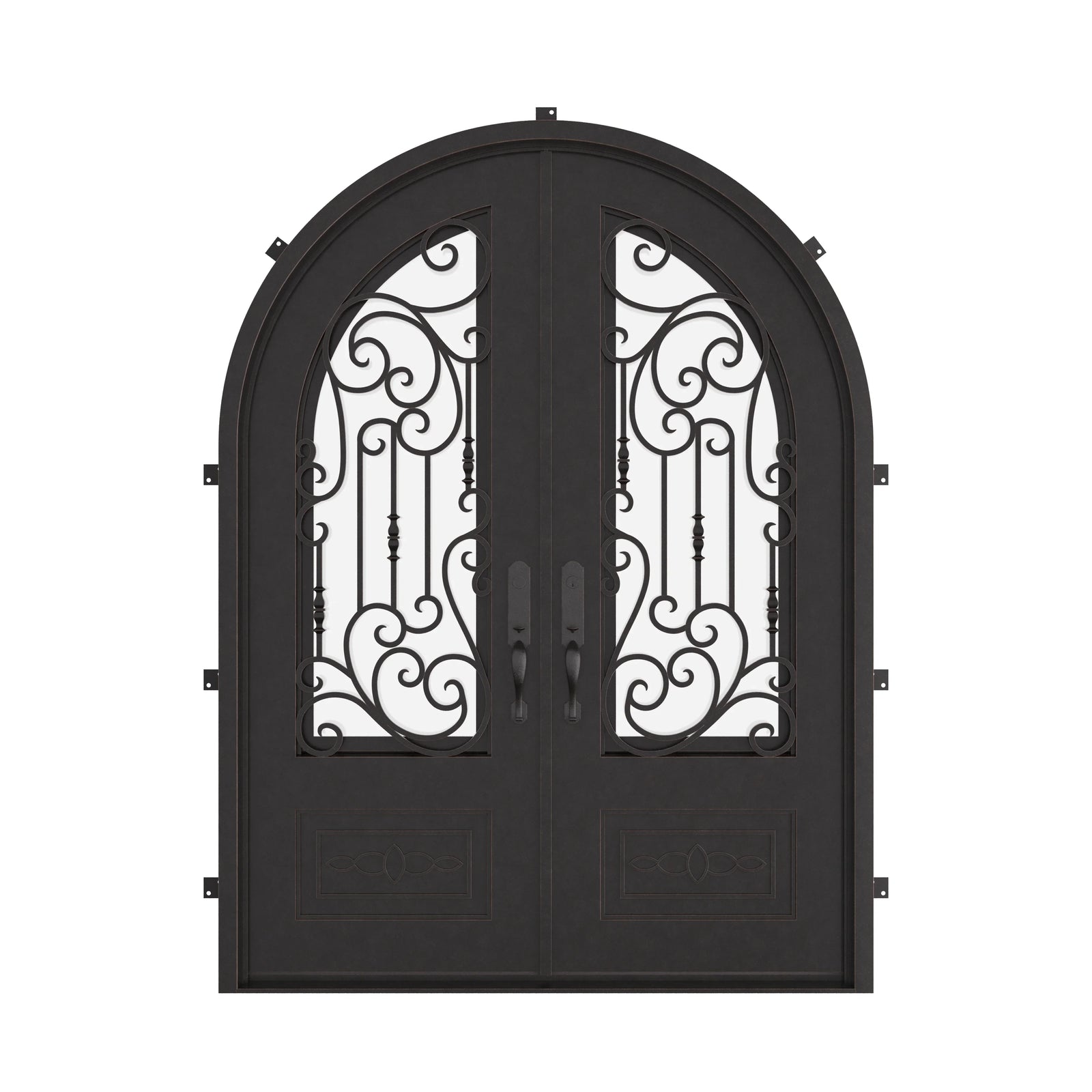 Golden Gate full arch top iron door thermally broken in bronze.
