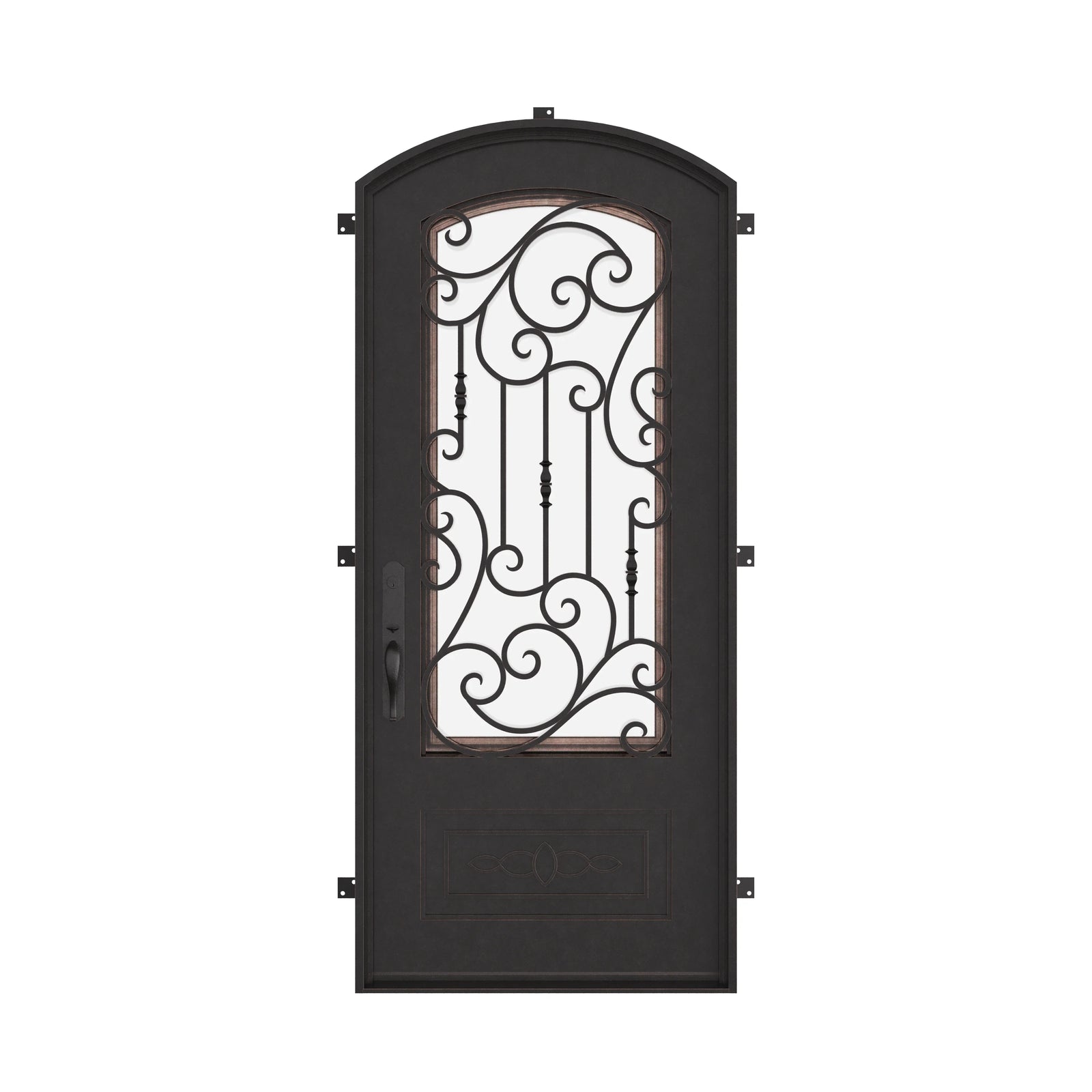 Golden Gate iron single door in bronze finish for cold weather.