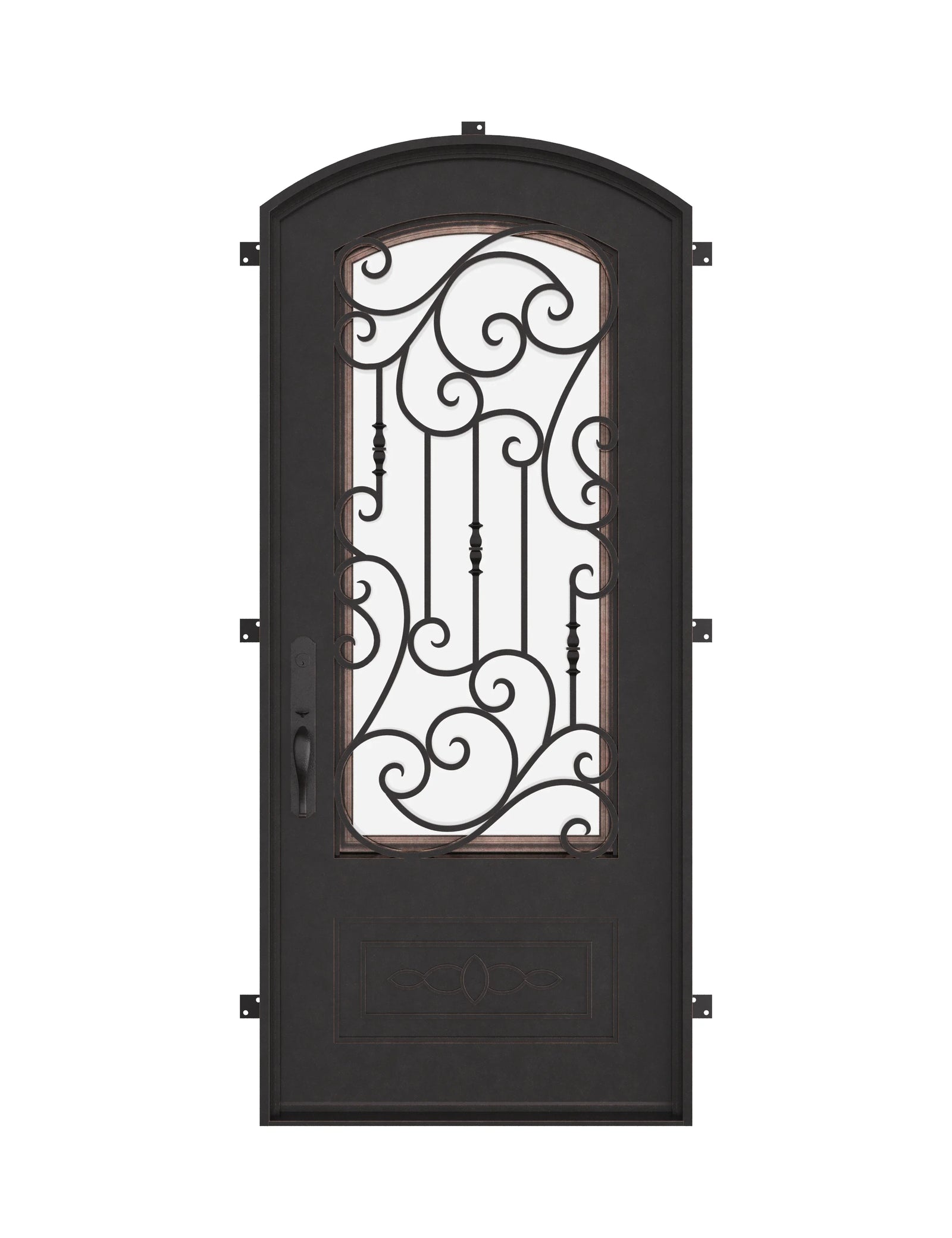 Golden Gate iron single door in bronze finish for cold weather.