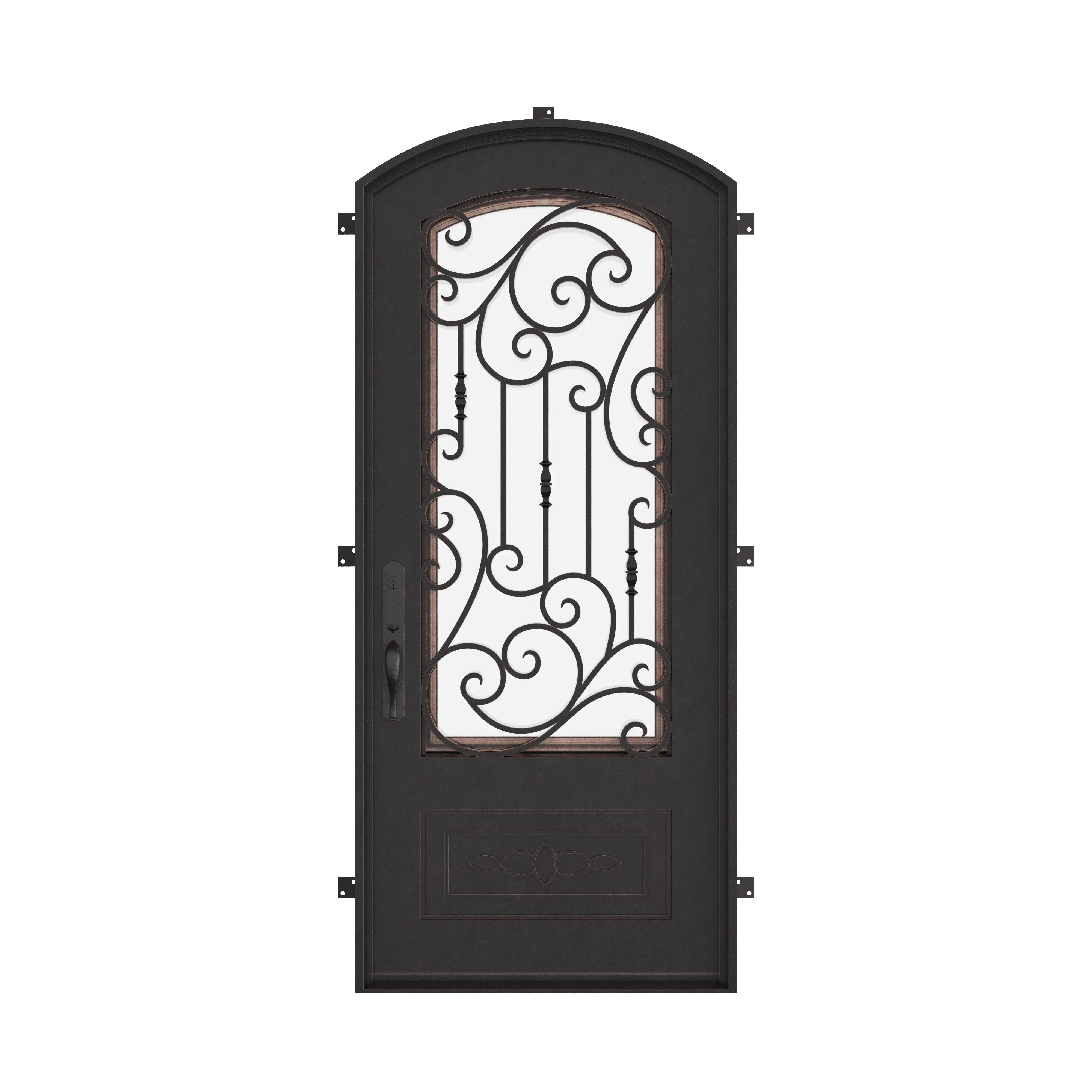 Golden Gate iron single door in bronze finish for cold weather.